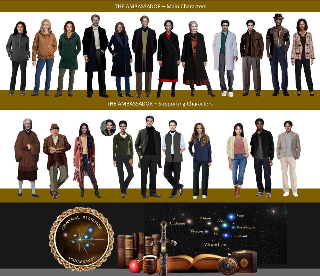Twenty-two of the lead and supporting characters from the stories